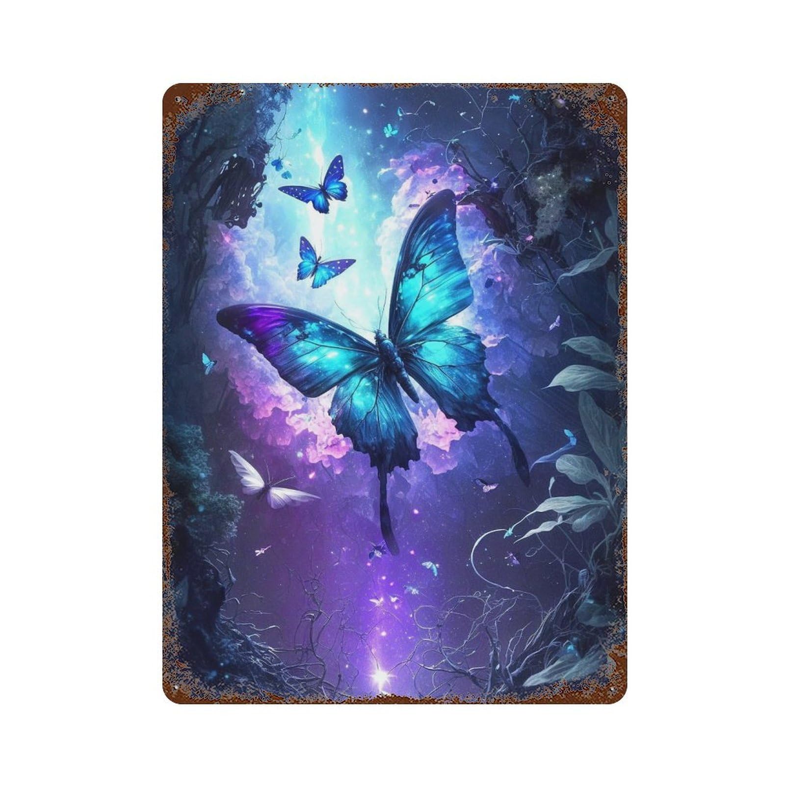 Enchanted Butterfly Garden Aged Metal Wall Plaque 15.7"x11.8", Classic Wall Plaque for Garage, Pub Or Kitchen