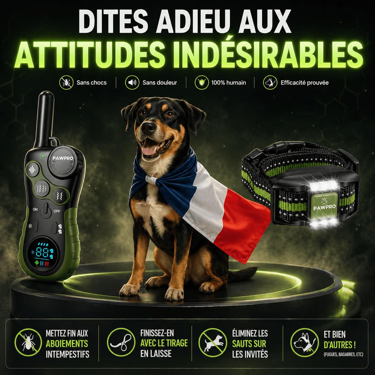 PAWPRO Collier de Dressage, Conforme Nouvelle Loi Bien Être Animal, Portée XXL 3km, Mode Lumière Nocturne, Guide de Dressage Inclus, BIP Vibration Boost, Adapté à Tous Les Chiens (2 Colliers)