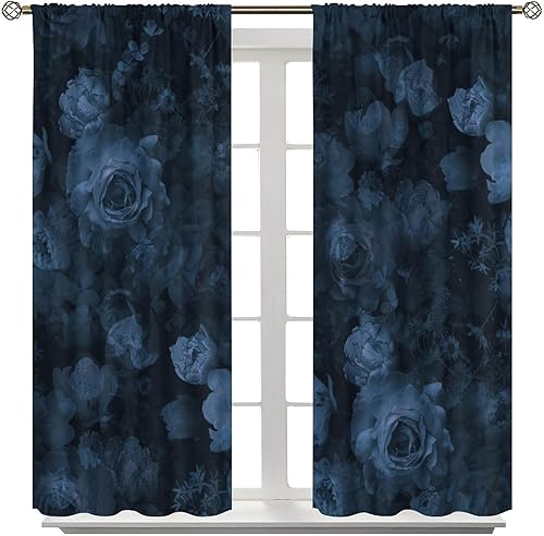Miniatura 126 de Retro 70s Floral Blackout Window Curtains, Watercolor Flower Plant Rustic Modern Style Pattern Window Drapes, for Bedroom Living Room 42x45in 2