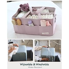 Lily Miles Baby Diaper Caddy Organizer, Wipeable Diaper Organizer Basket with 8 Pockets for Newborn Essentials, Baby Shower Gifts, Nursery Tote Bag for Changing Table or Car (Rosy Lilac, Large)