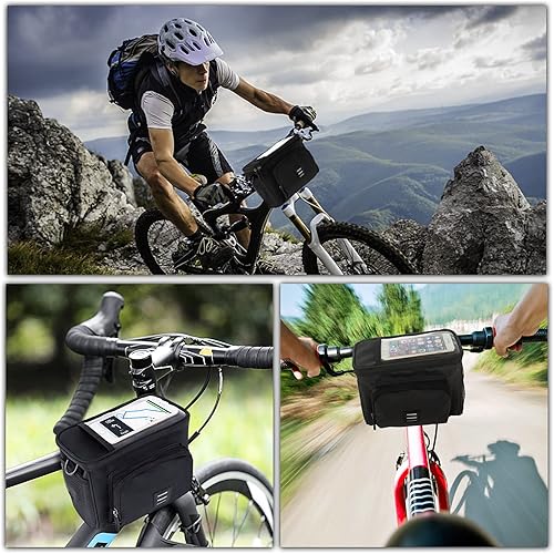 Miniatura 7 de Bolsa aislada para manillar de bicicleta, bolsa delantera para bicicleta, bolsa de almacenamiento impermeable con correa para pantalla táctil, bolsa