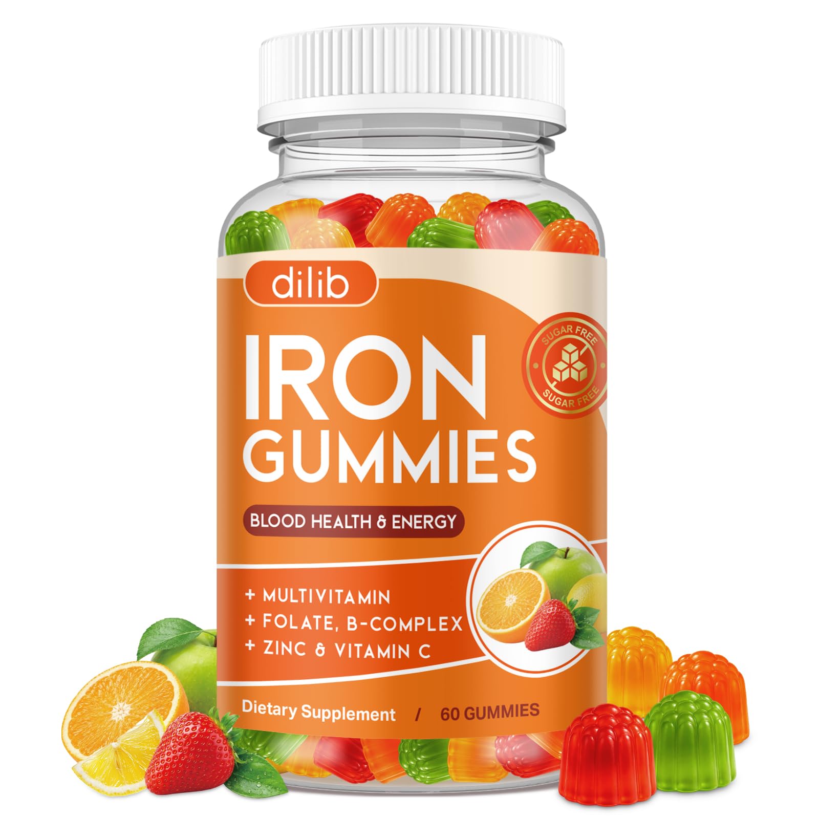 Iron Gummies with Multivitamin, Iron Supplement for Women & Men with Zinc, Vitamin B Complex & C, B12, Folate - Blood Builder & Energy Support for Adults & Kids - Strawberry Flavor, Vegan 60 Gummies — Amazon image 11
