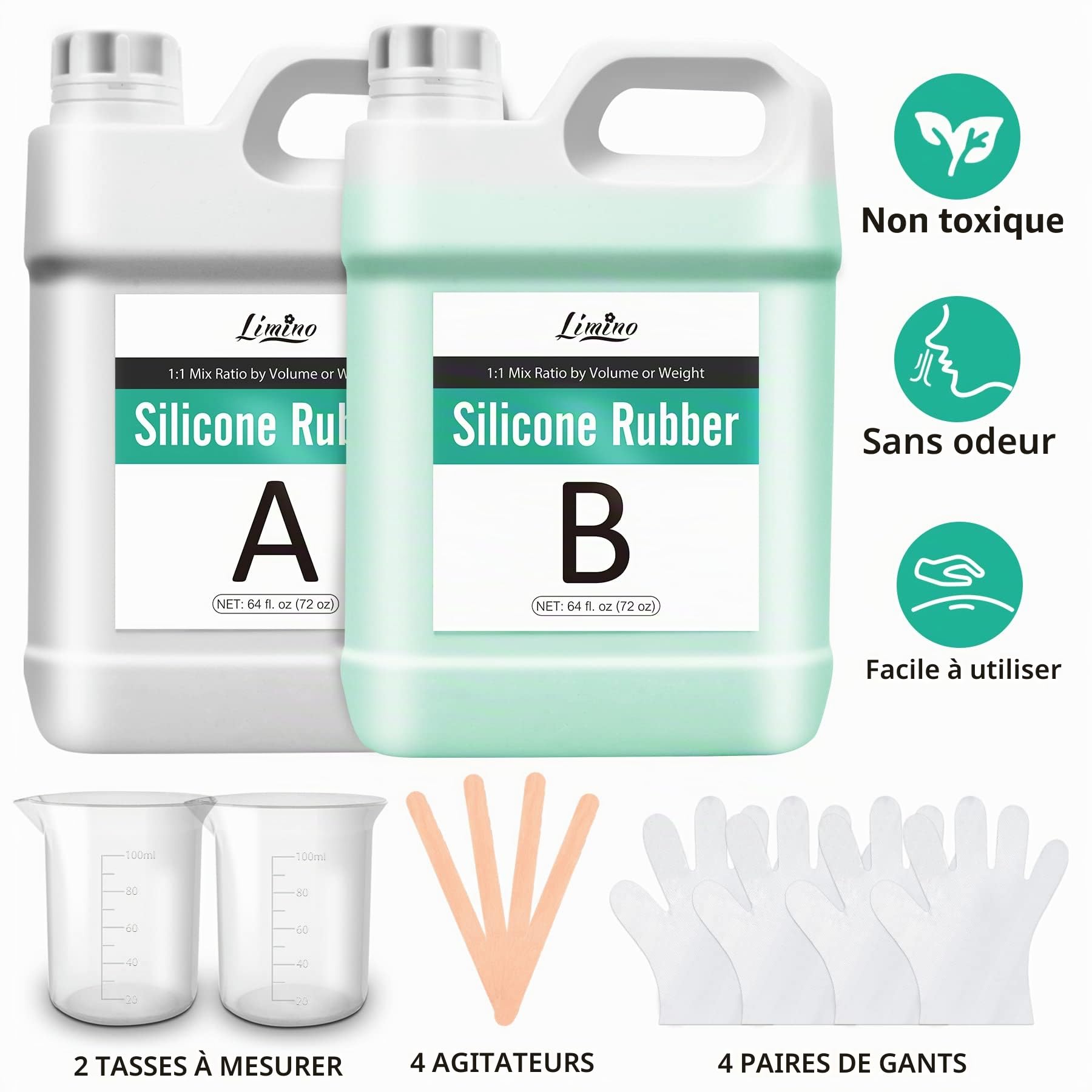 Caoutchouc Silicone Liquide - 3.8L/4.2kg Silicone Souple 15A Cyan pour Fabrication de Moules en Silicone - Mélange au Ratio 1:1 pour Moules en Résine Epoxy, Moulage, Moule à Bougie, Manuelle,Artisanat