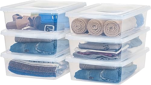 IRIS USA - Contenedor de almacenamiento de plástico de 28 cuartos con tapa de pestillo caja de zapatos apilable apilable organizador de armario