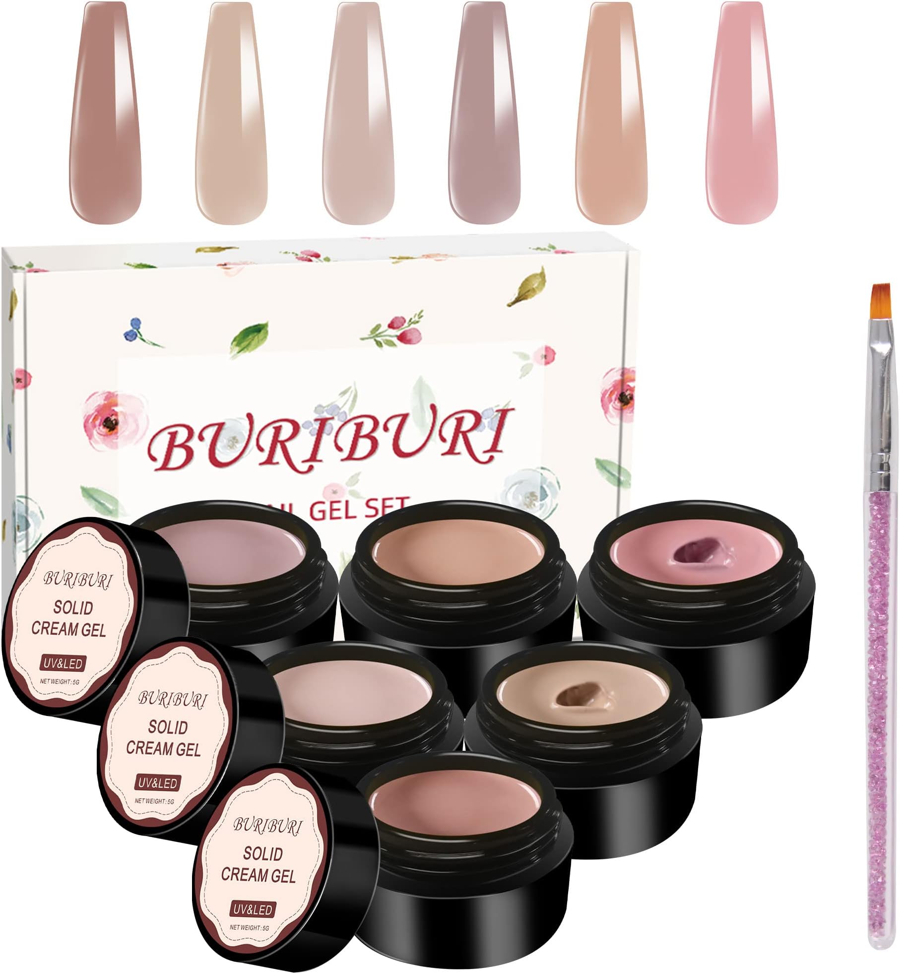 Solid Gel Nail Polish Kit, 6 Colors Nude Cream Pudding Gel Polish Set DIY Nail Art Design Kit Holidays Gift Set for Home and Professional Gift Box
