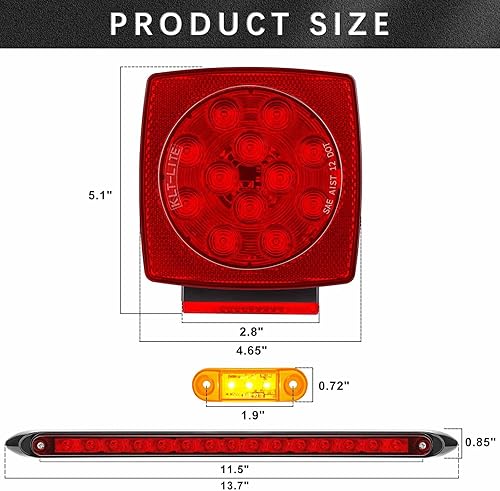 Miniatura 6 de Cyfie Kit de luces LED para remolque, luces de remolque superbrillantes de 12 V con arnés de cableado de 25 pies, 6 luces de marcador de freno de