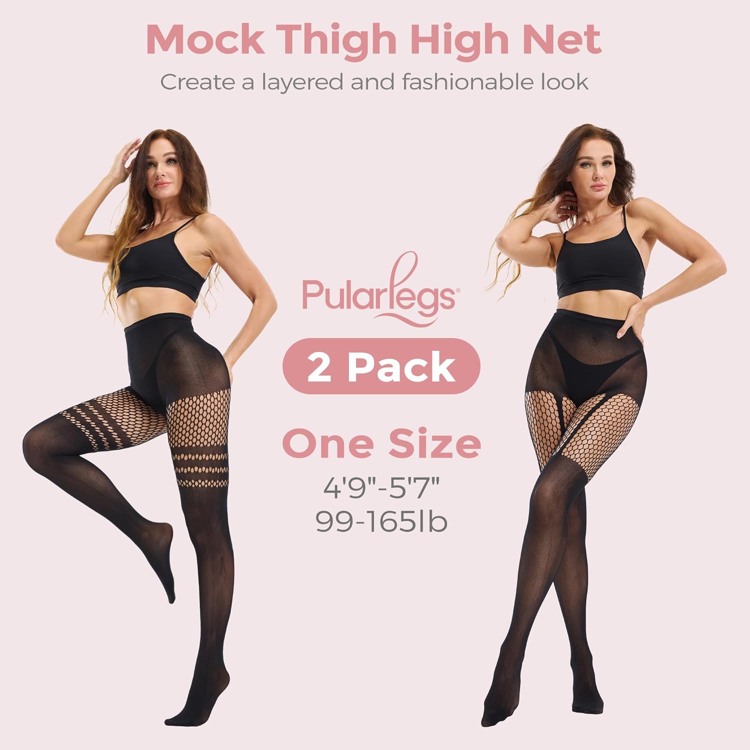 Faux Thigh High Tights for Women - Mock Suspender Gothic Pantyhose, High Waist Over-The-Knee Goth Stockings - Image 2