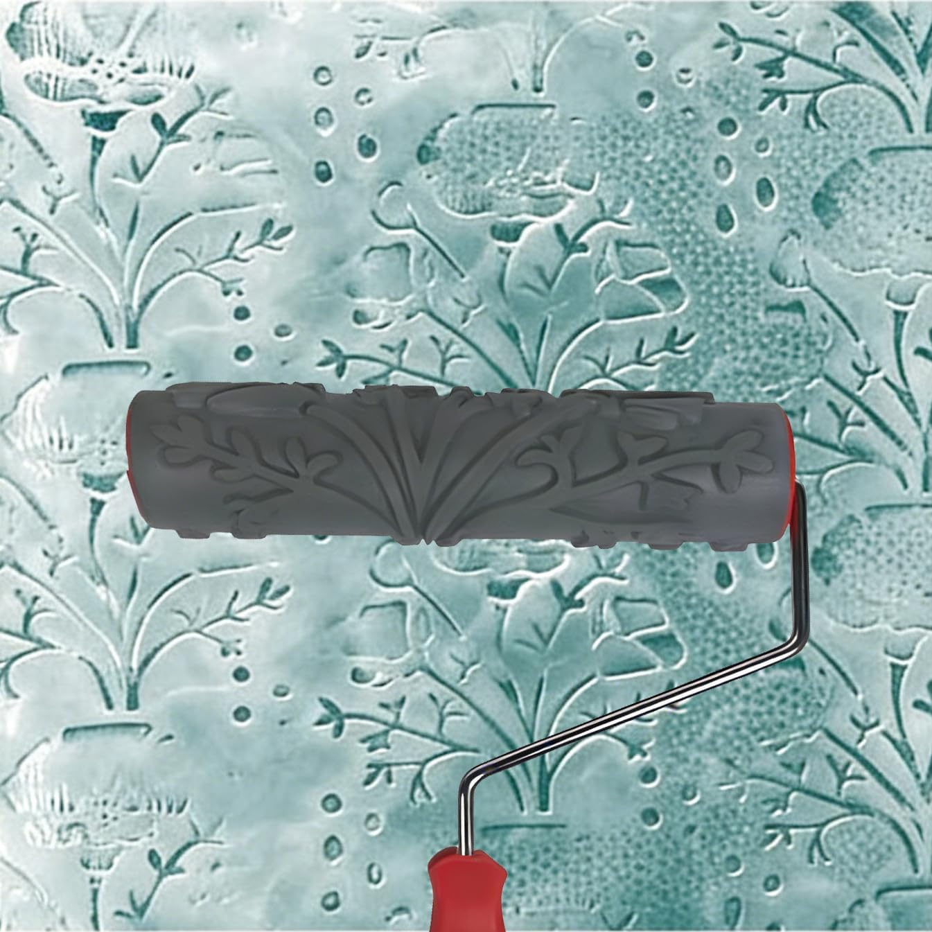 10'' Fresh Floral & Herb Textured Embossed Paint Roller – Rubber Patterned Tool for Household DIY Wall Art & Home Renovation Decor (BC4111L)
