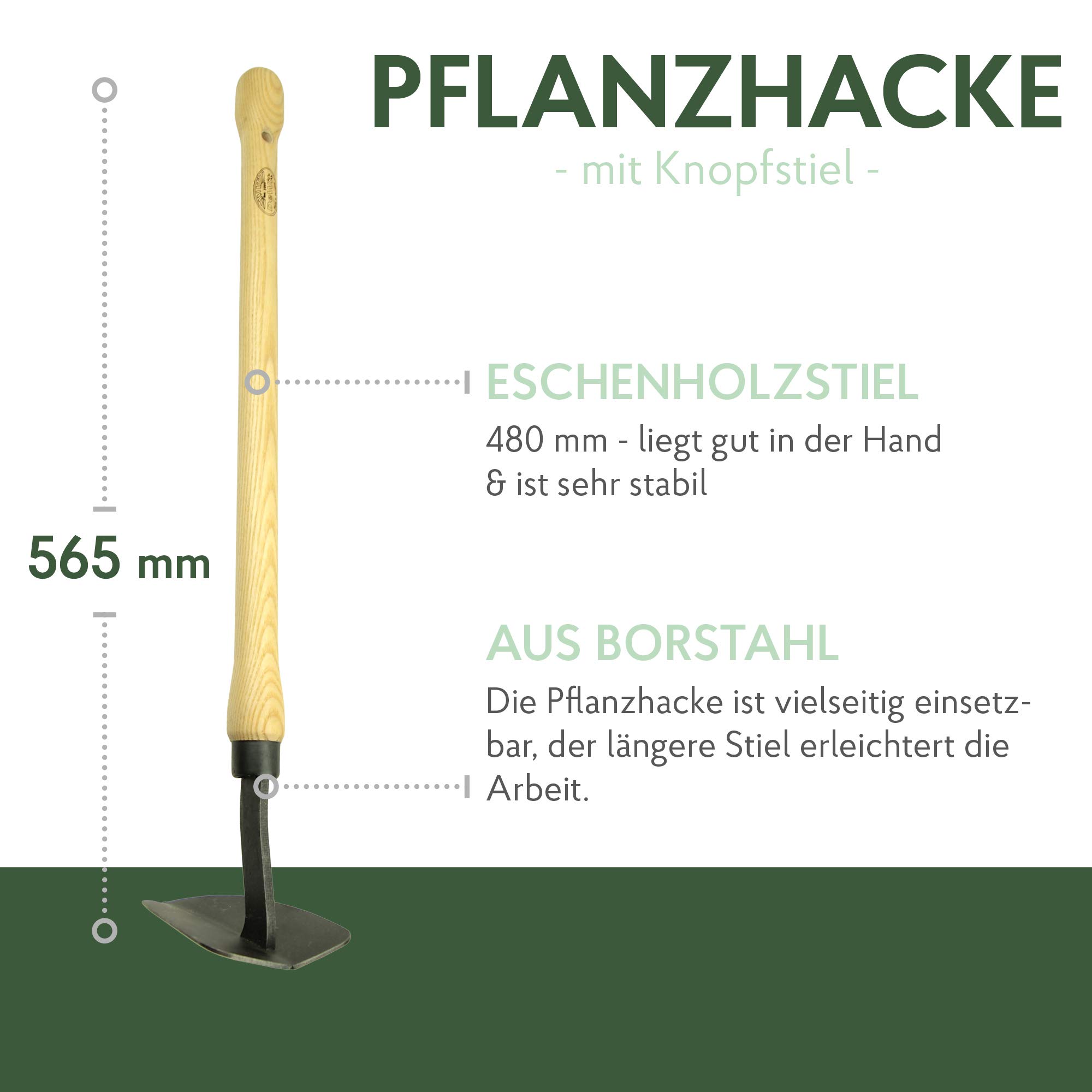 DeWit Pflanz-Hacke 56,5 cm I Profi Gartenhacke aus Borstahl zum Pflanzen setzen I Premium Garten-zum Pflanzenlöcher ausgraben I Gartenwerkzeug in Bester Qualität I Garden Tools – Made in Holland