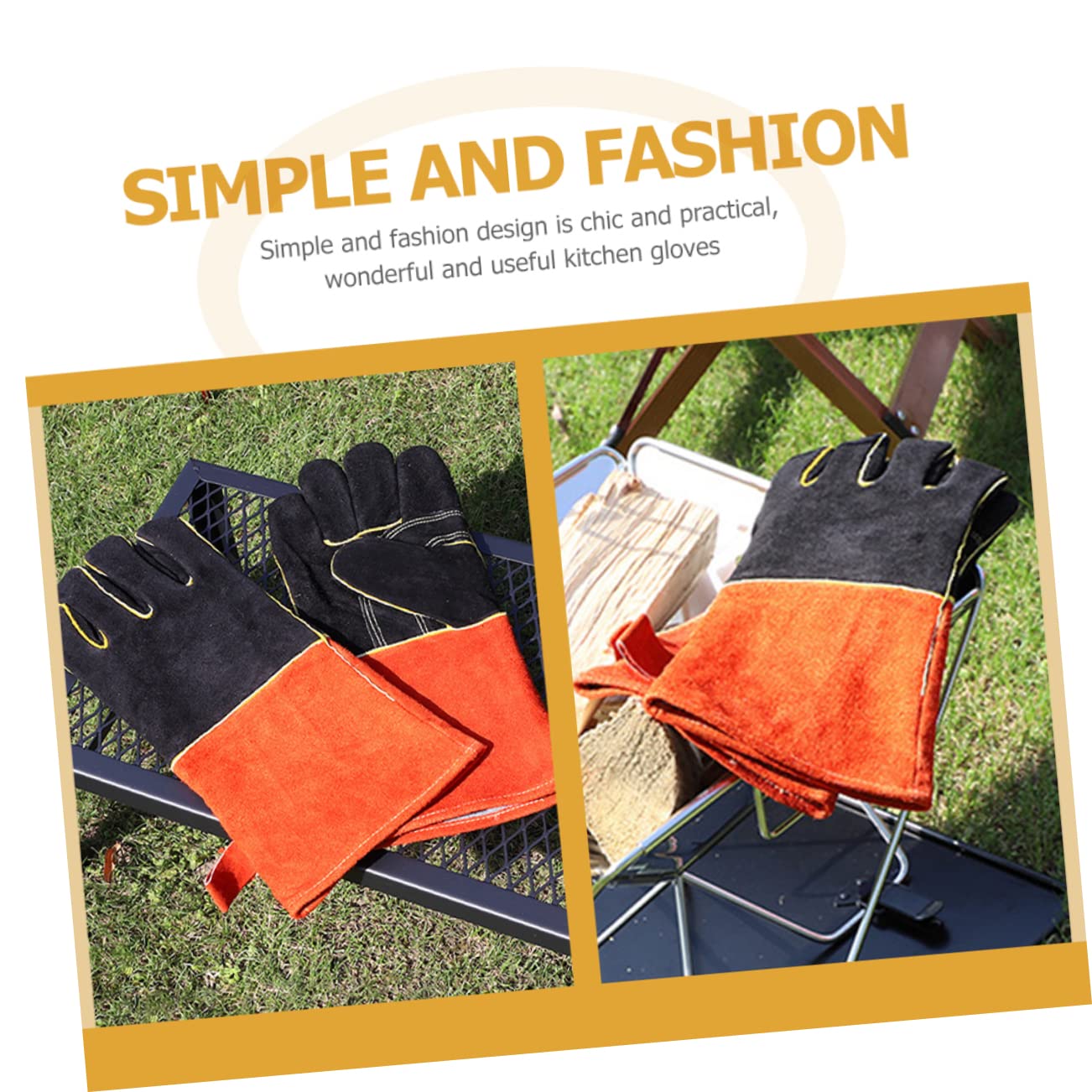 HEMOTON Guanti da Barbecue Resistenti al Calore Ignifughi in Cuoio Design a Cinque Dita, Anti-scottatura e Usati per Campeggio All'aperto e Cucina