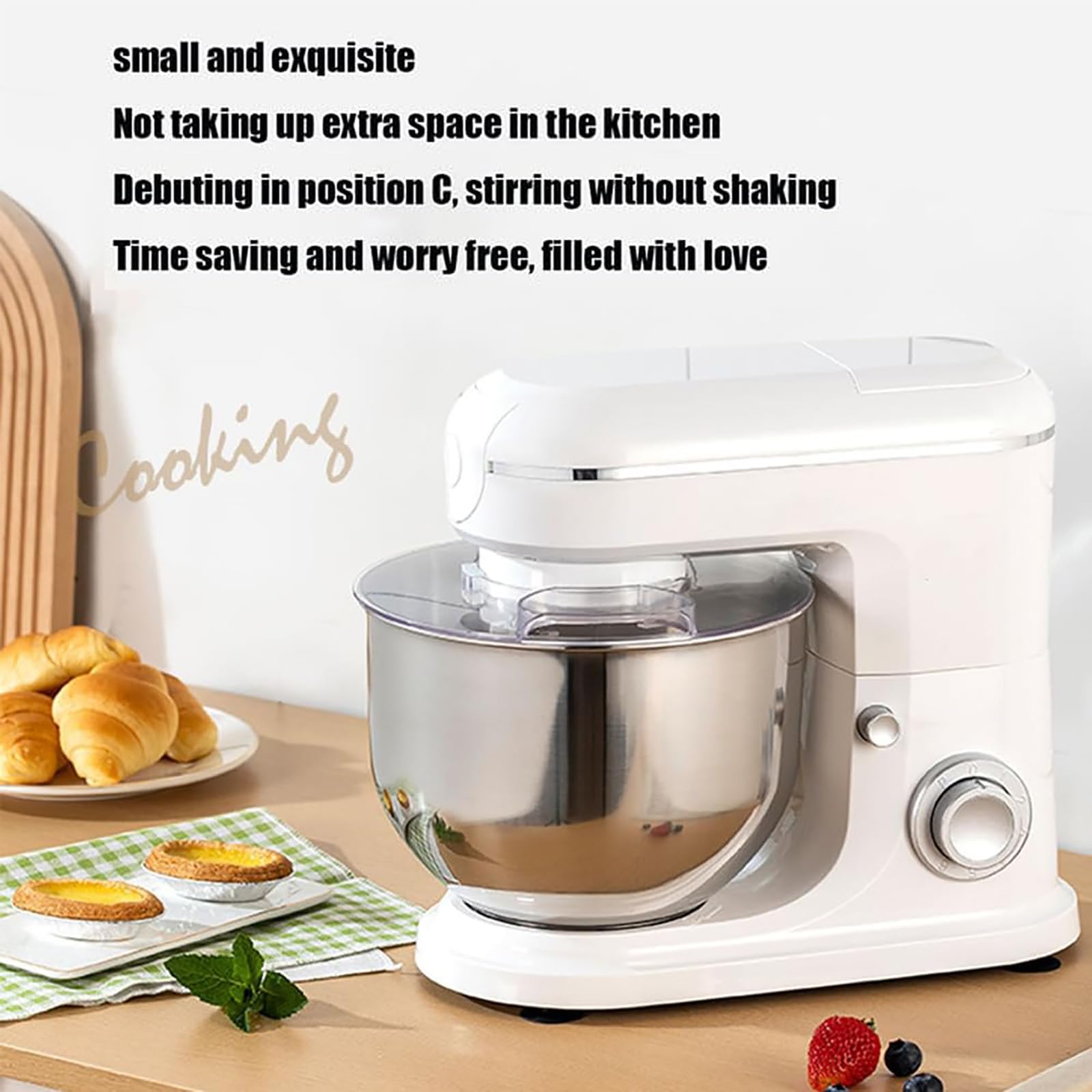 Mikser stojący 600 W, blender do ciasta 3 l, 6+P Speed ​​mikser elektryczny, mikser do żywności, blender do ciasta z misą ze stali nierdzewnej, hakiem do wyrabiania ciasta, ubijaczką, trzepaczką