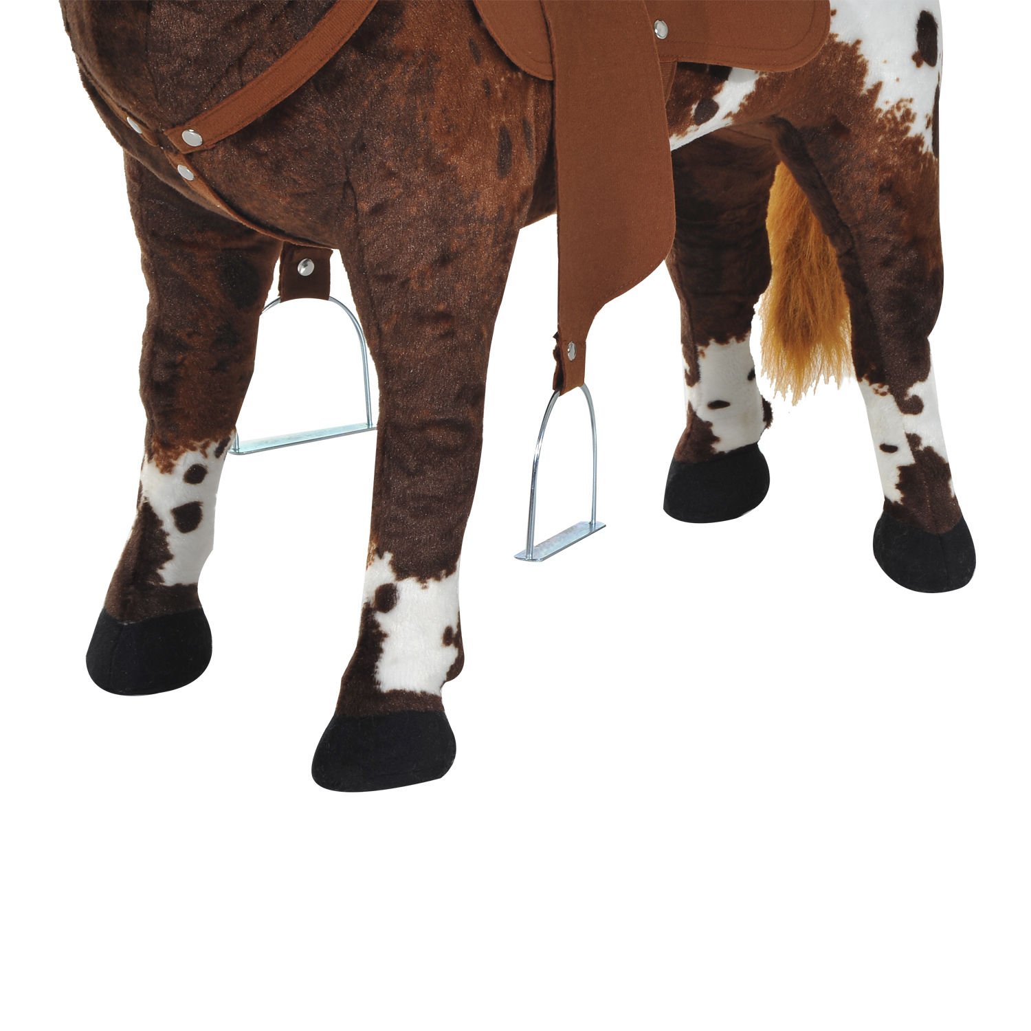 HOMCOM Reitpferd Spielpferd zum Reiten Stehpferd mit Sattel, Sound, Steigbügel Plüschpferd für Kinder ab 2 Jahren Braun