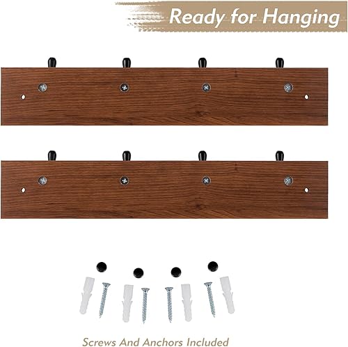 Miniatura 4 de DOKEHOM Paquete de 2 ganchos negros en tablero de color nogal montado en la pared para colgar percheros