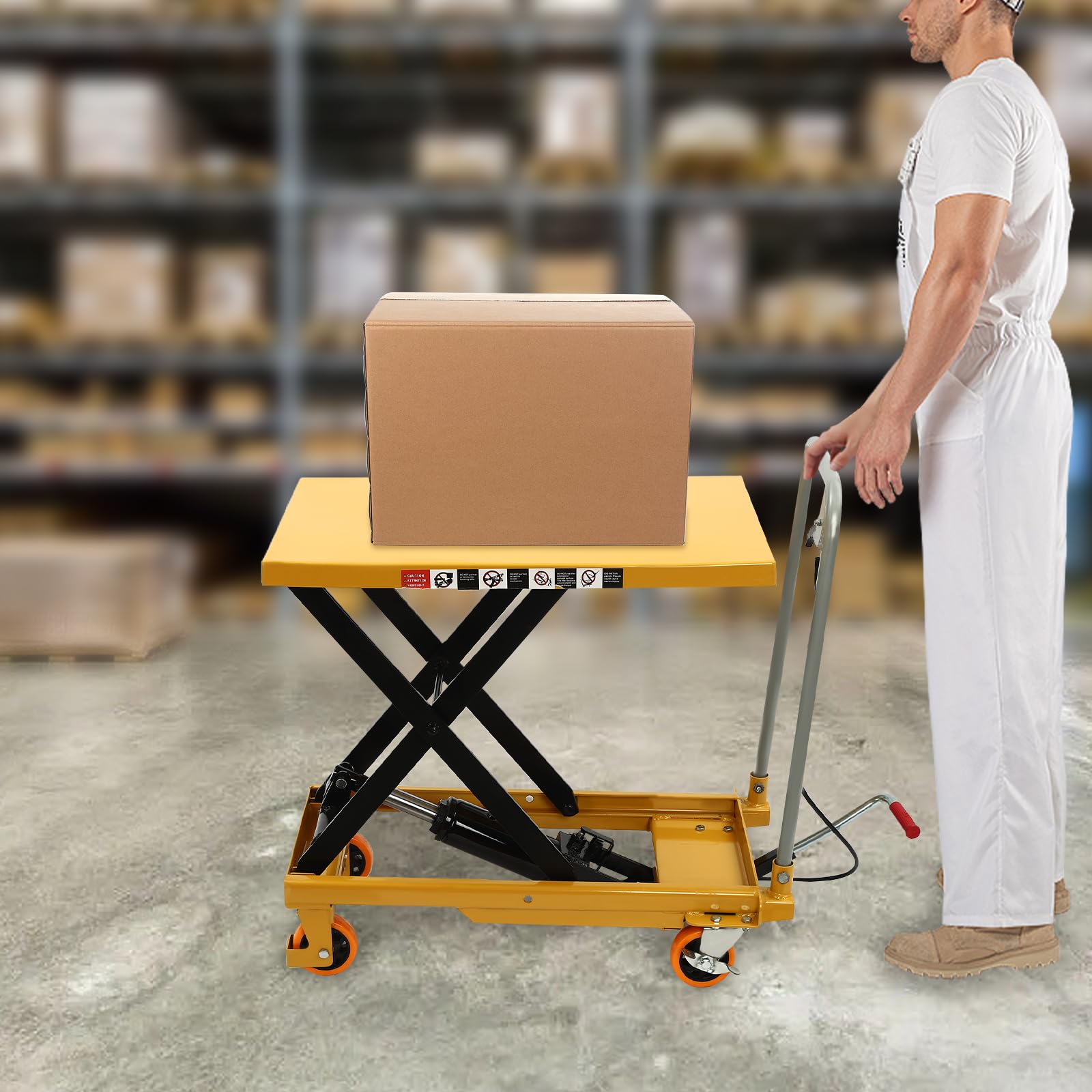 Carrello idraulico a forbice da 226,8 kg per trasporto di materiali, cuscinetti e officina con ruote in PU bloccabili, facilita il sollevamento e lo spostamento di carichi pesanti