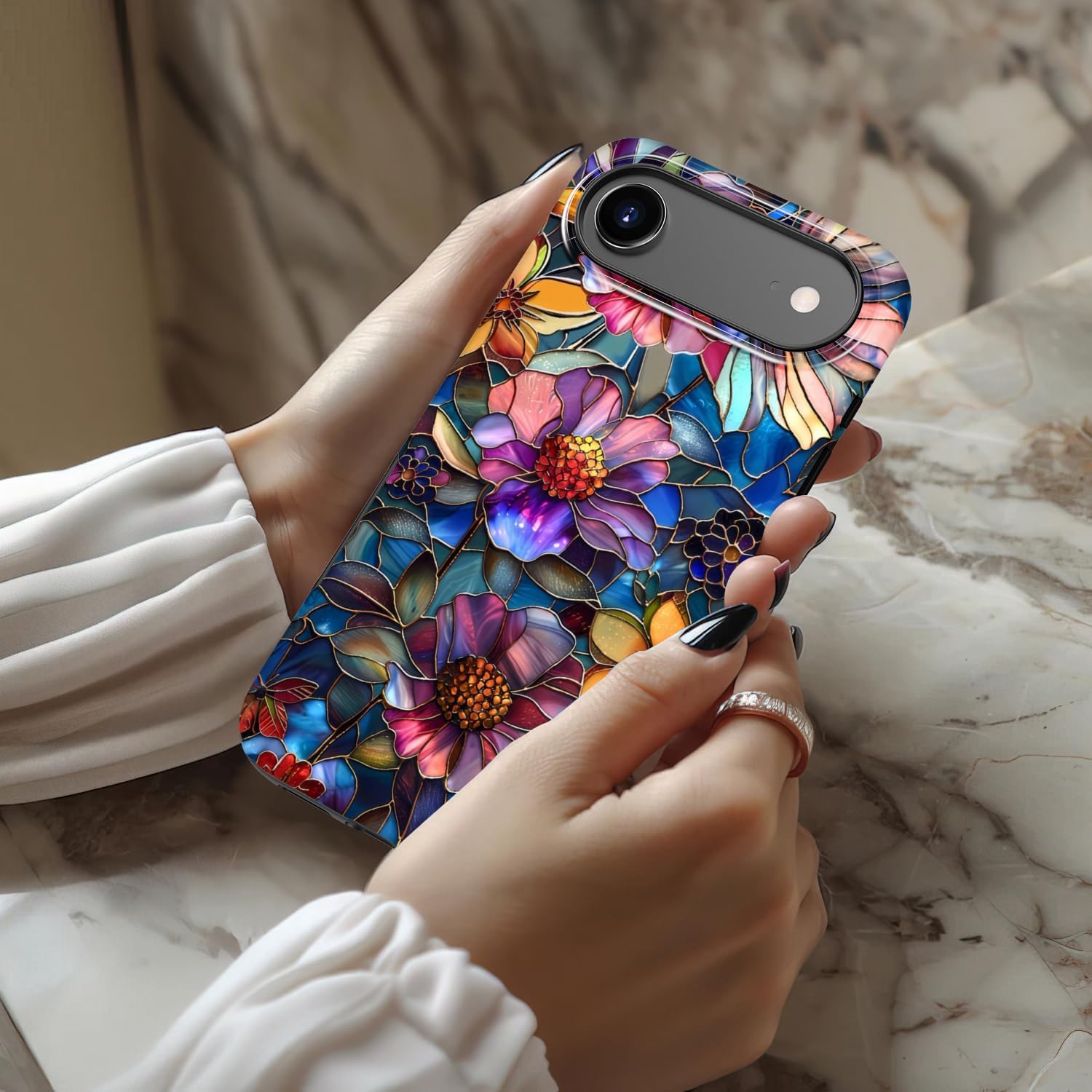 for iPhone Air Case, Wireless Charging Compatible,Dual-Layer Protection with Cute Wildflower Design, Soft Silicone + Hard Shell, Chic Phone Cover for iPhone 17 Air - Vibrant Defined Blossoms - Image 2