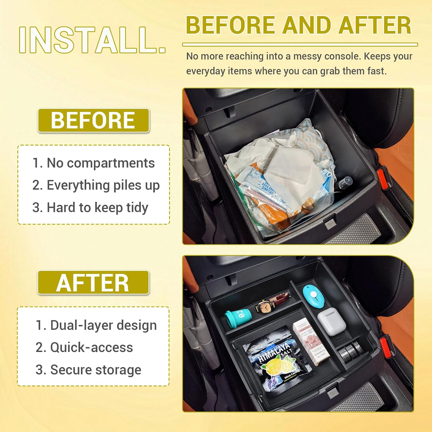 Center Console Organizer Compatible with 2025 2026 Kia Carnival KA4 MPV Interior Accessories, Custom Fit 2025-2026 Carnival Armrest Insert Tray Dual-Layer Storage Option, Black Liners