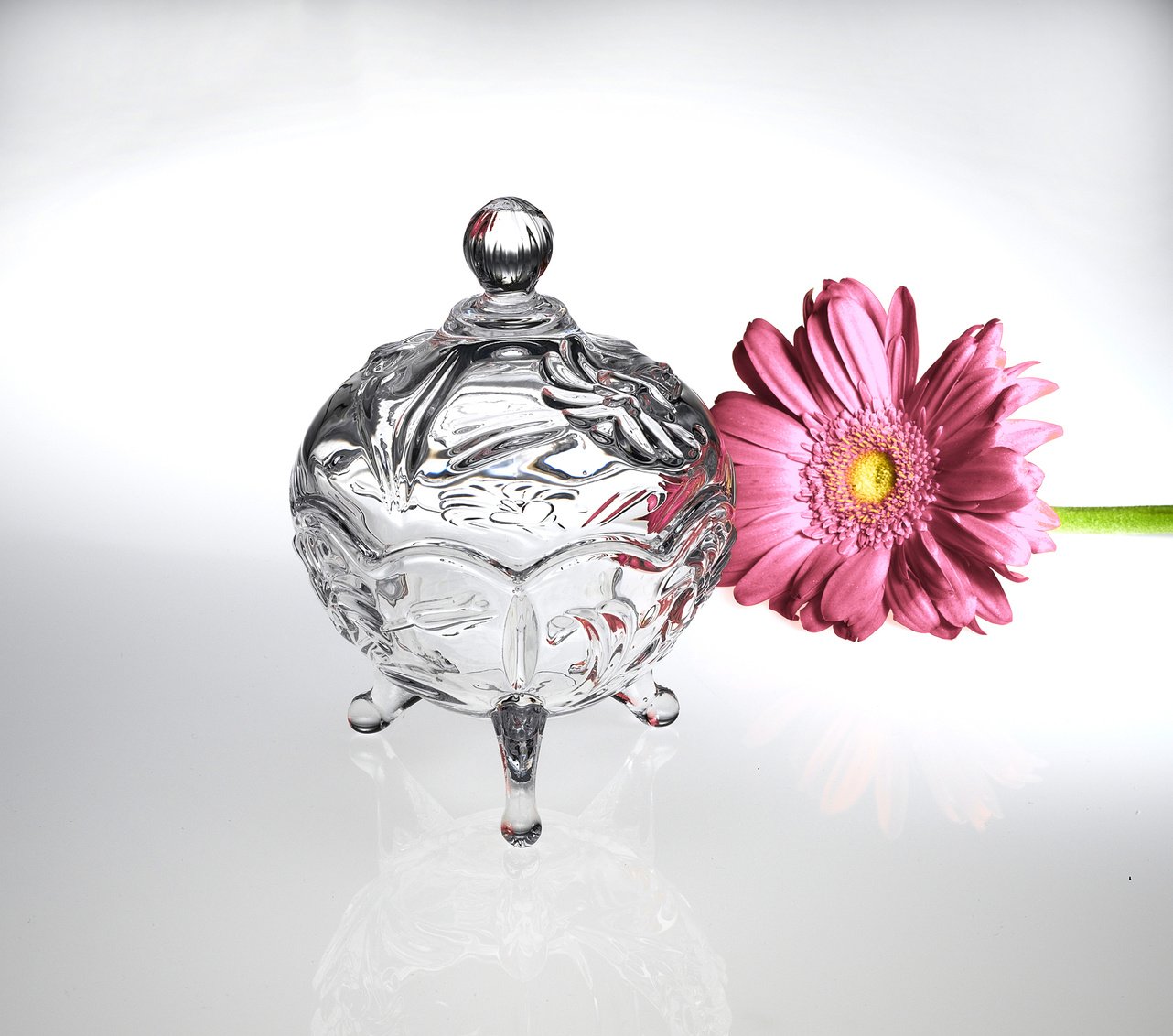 STUDIO SILVERSMITHSLiliana Round Footed Crystal Candy Nut Trinket Box Container Holder With Lid