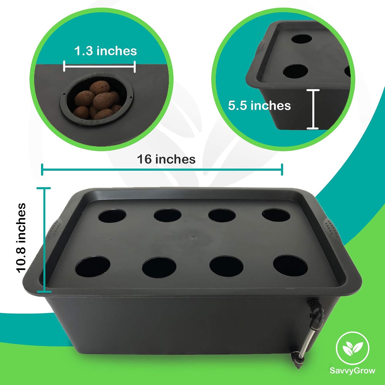 DWC Hydroponics Growing System - Medium Size Kit w/Airstone, Bucket, Air Pump, Rockwool - Best Indoor Herb Garden for Cilantro, Mint - Complete Hydroponic Setup (8 Black)
