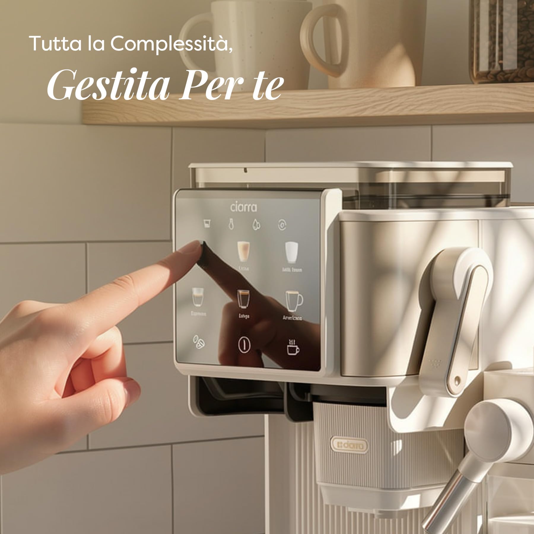 CIARRA CBSACM-D6 Macchina Caffè Espresso 15Bar con Macinacaffè e Montalatte | 1400W, Montalatte per Cappuccino e Latte, Caffè in Grani, Compatta, Decalcificazione Semiautomatica