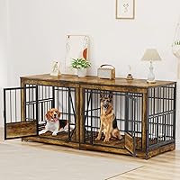 Vista 8 de Mueble de jaula para perros XL de 41 pulgadas, perrera mediana para interiores con 2 cuencos ajustables, mesa de jaula para perros de madera