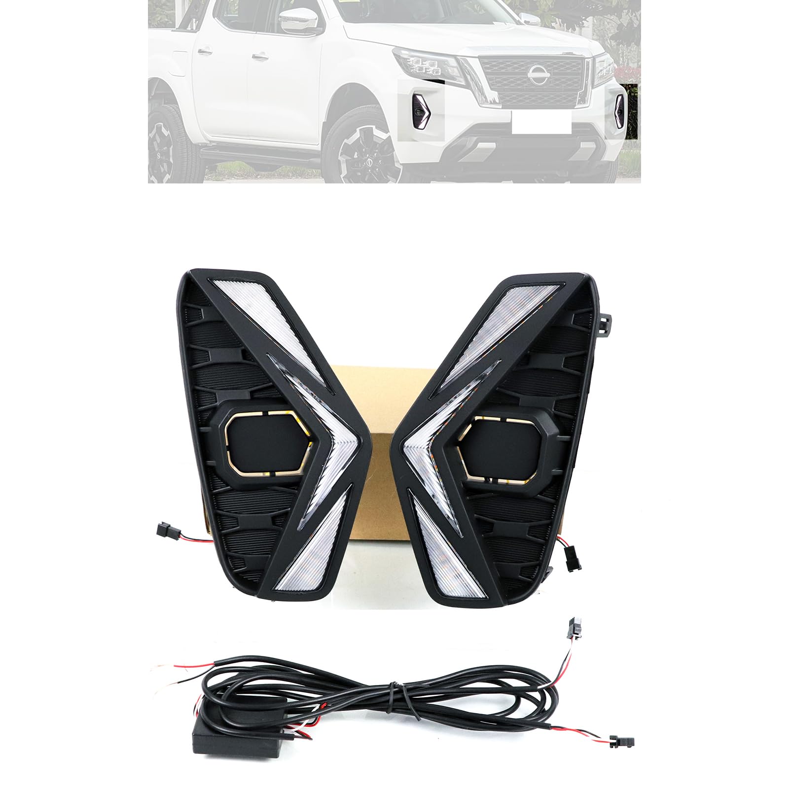 LED Fog lights DRL Fits 2021-2023 Nissan Navara NP300 | Daytime Running/Driving Light, Amber Sequential Turn Signal, OEM Replacement
