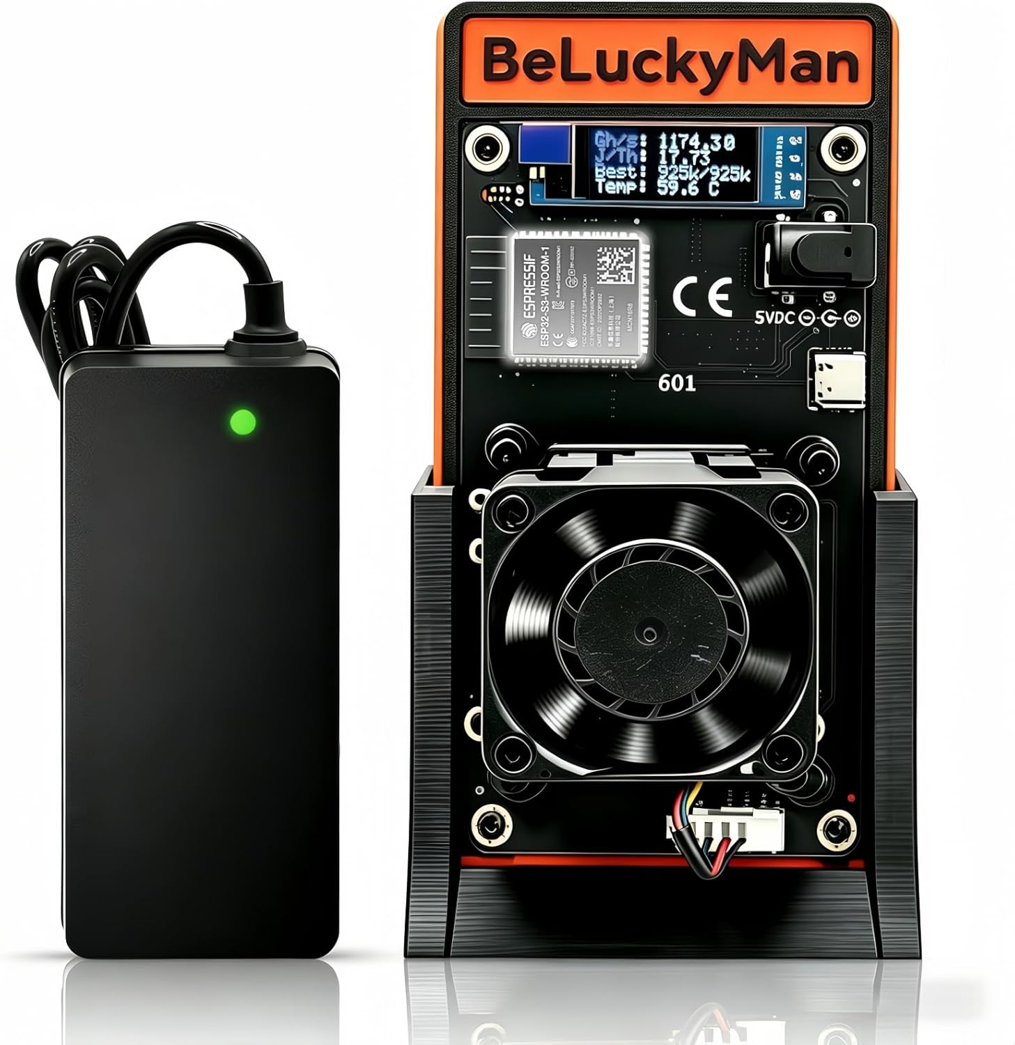 Bitaxes Gamma 601 Bitcoin Miner, 1.2 TH/s Open-Source BTC Solo Miner, BM1370 ASIC Chip, 2.4G WiFi Silent Mining Machine for Home & Educational Use, Includes Power Supply & Black Stand
