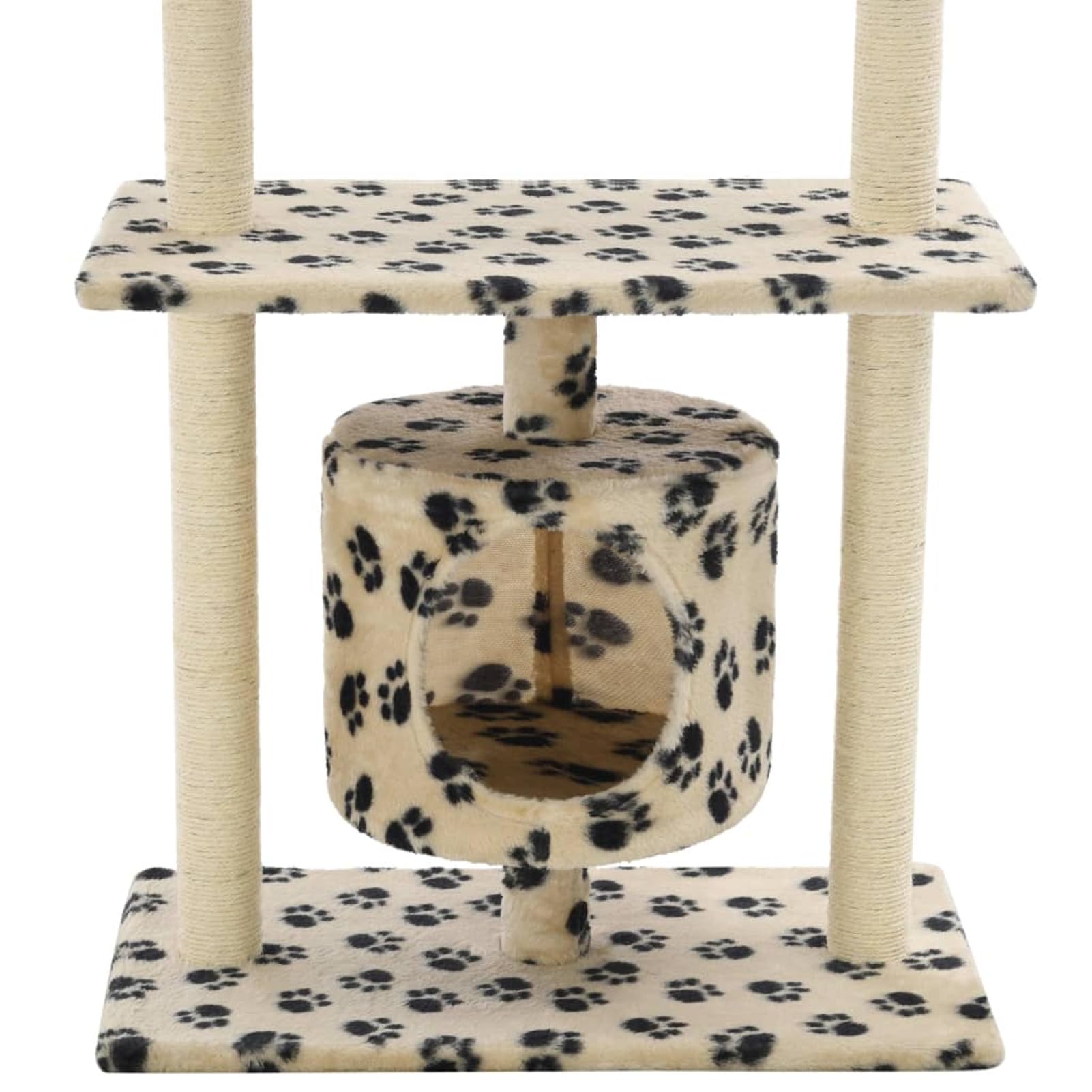 Rascador para Gatos con Poste de sisal 95 cm Huellas Beige Poste Rascador para con Cuerda de Sisal, Colgante para Gatos y Manta Suave