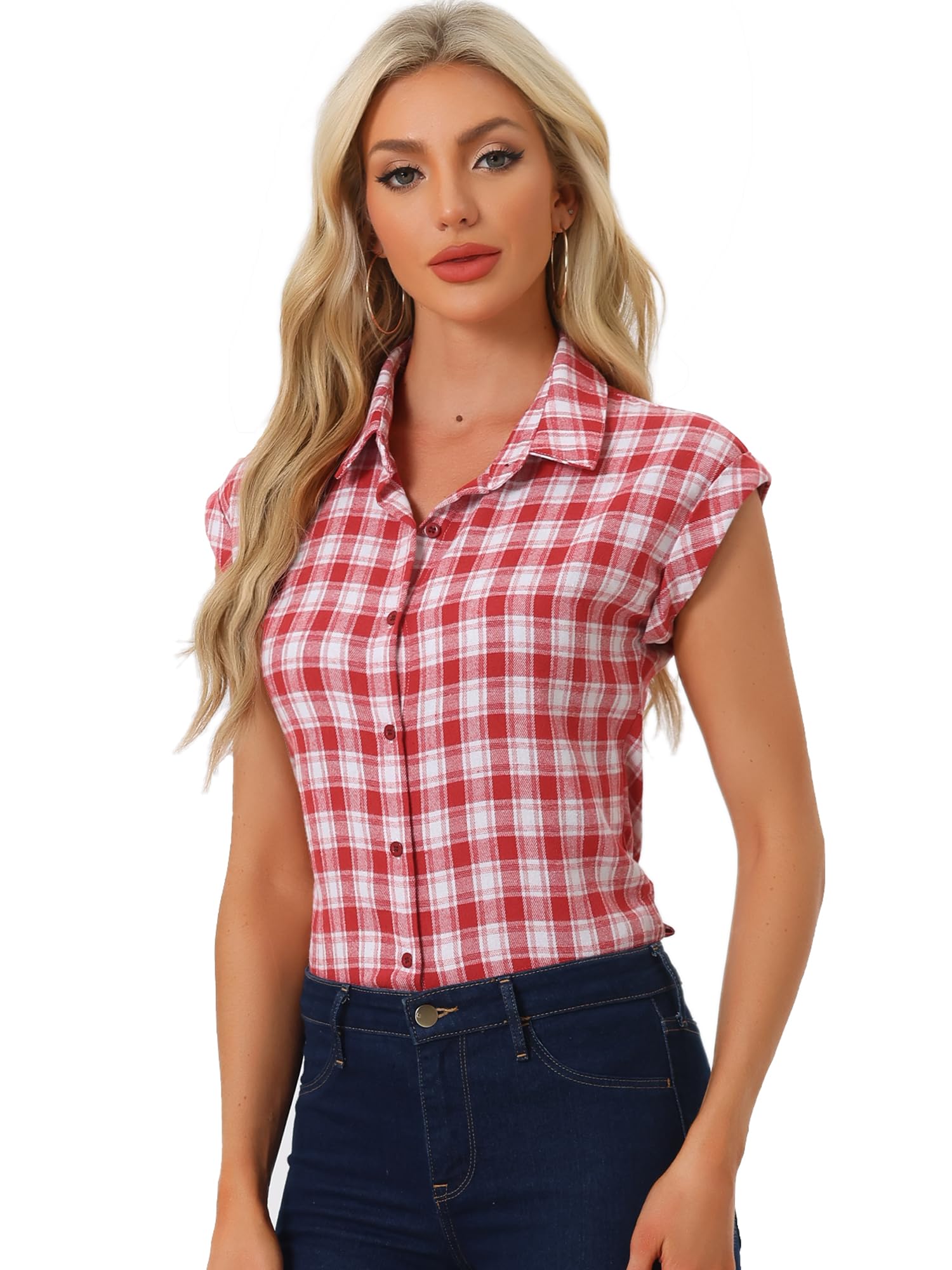 Allegra K Women's St Patrick's Day Plaid Tops Casual Short Sleeves Western Button Down Shirt