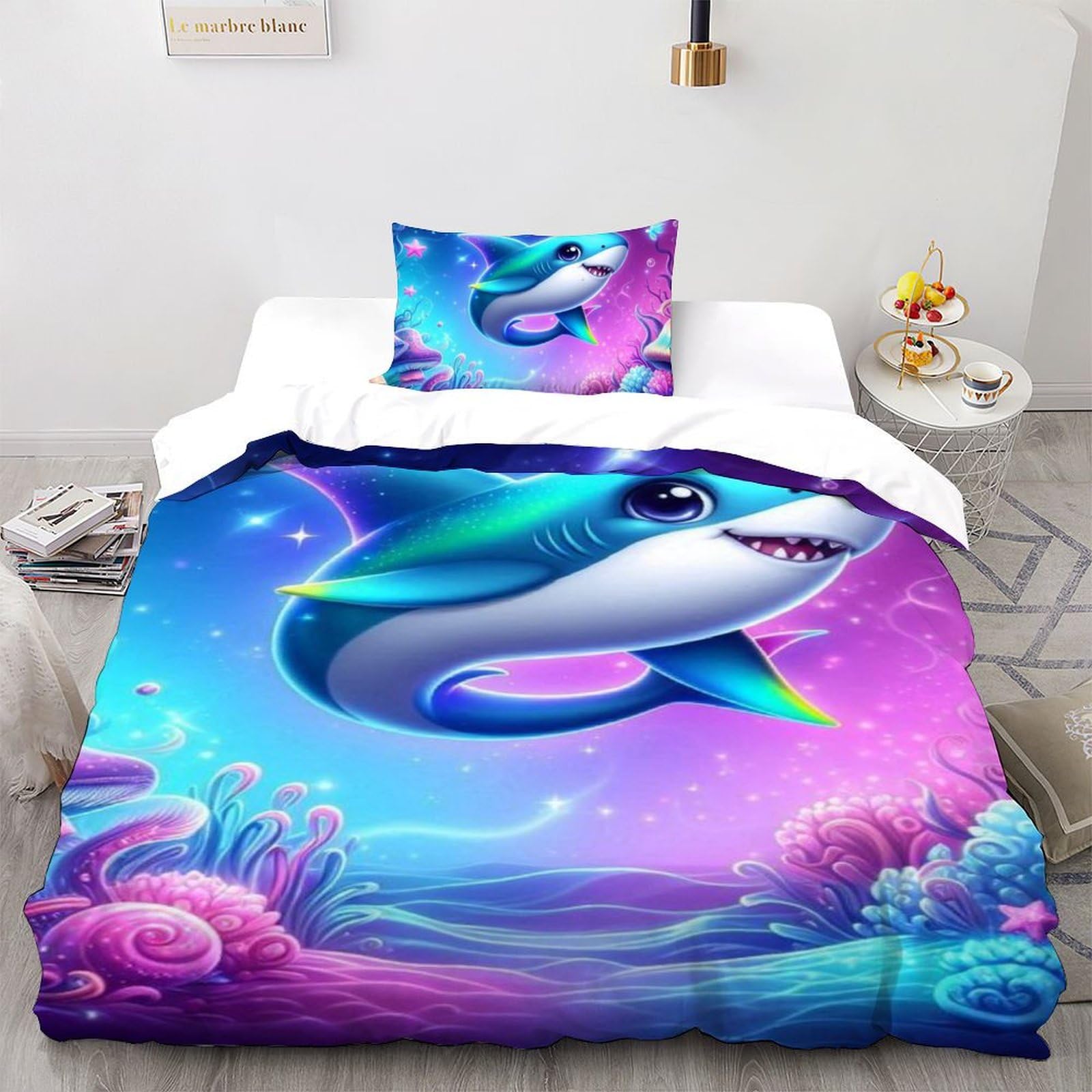 Housse de couette requin dessin animé : le cadeau de lit idéal pour l'anniversaire d'une fille