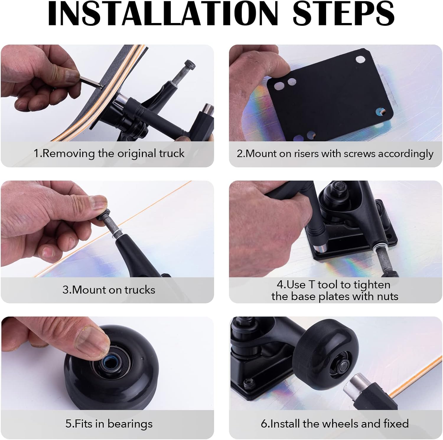 Skateboard Truck,Skateboard Wheels 52mm Suitable for Skateboarders,Fits 7.5-8" Deck，Skateboard Bearings,Skateboard Pads,Durable Skateboard Hardware Combo Starter Kit