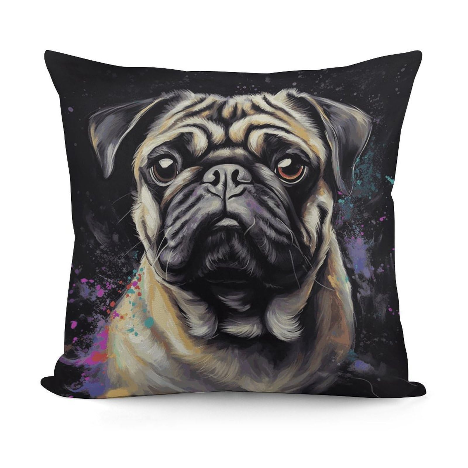 LZQPOEAS Portrait of Pug Throw Pillow Cover 18x18 in Breathable Square Pillow Case Cozy Soft Pillowcase Protector Fashion Modern Couch Cushion Case for Living Room Bed Sofa Decor