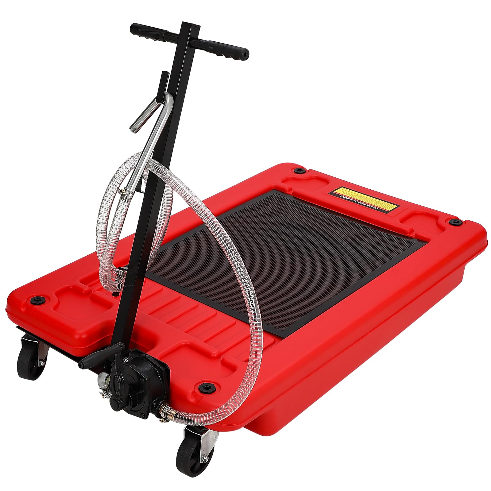 20 Gallon Oil Drain Pan Oil Drain Tank with 12V Electric Pump, 76L Low Profile Oil Drain Pan, Oil Change Pan with T Foldable Hand and Wheels, 8FT Hose Oil Drain Cart (Hand Pump-20 Gallon-Red-PP)