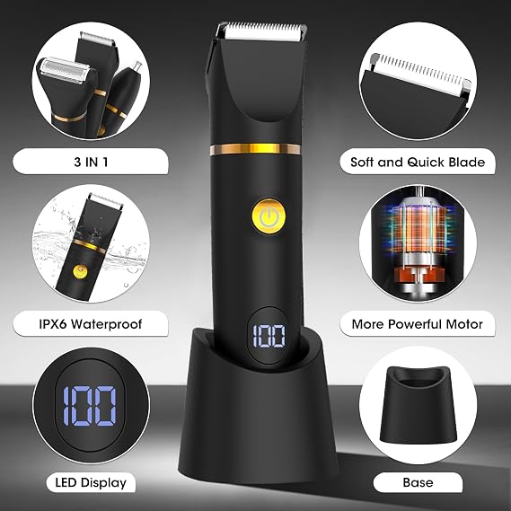 Zesuti Manscape Body Hair Trimmer for Men: Pubic Hair Trimmer, 3 in 1 Versatile Electric Bikini Shaver