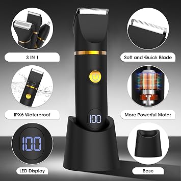 Zesuti Manscape Body Hair Trimmer for Men: Pubic Hair Trimmer, 3 in 1 Versatile Electric Bikini Shaver