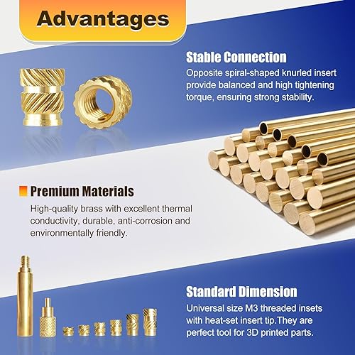 Miniatura 53 de Kadrick Kit surtido de 420 piezas de insertos roscados M3 M4 M5 para componentes de impresión 3D, tuercas moleteadas de latón métrico, inserción por