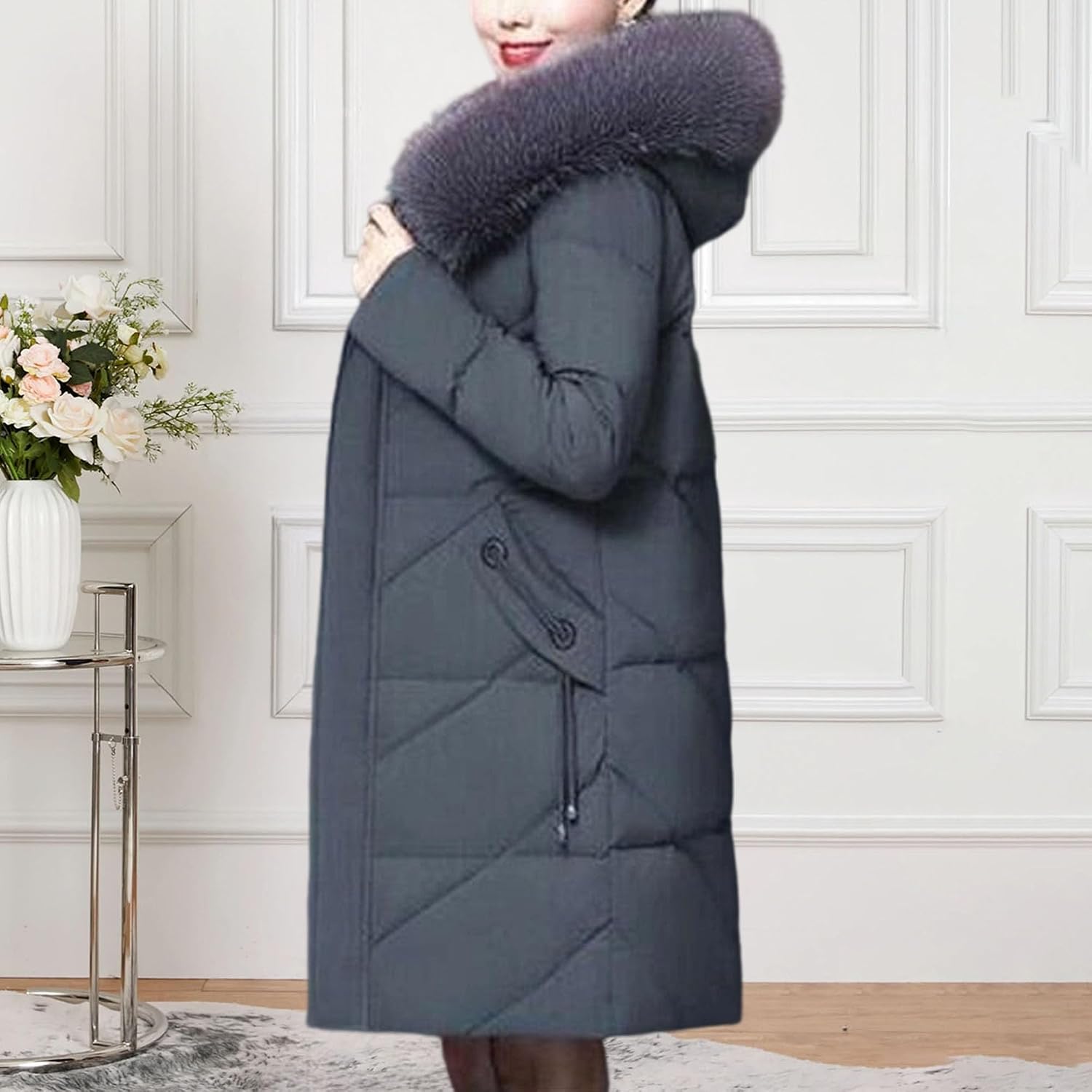 Womens Long Puffer Coat Women's Hooded Thickened Long Down Jacket Warm Winter Down Parka Puffer Jacket with Pockets