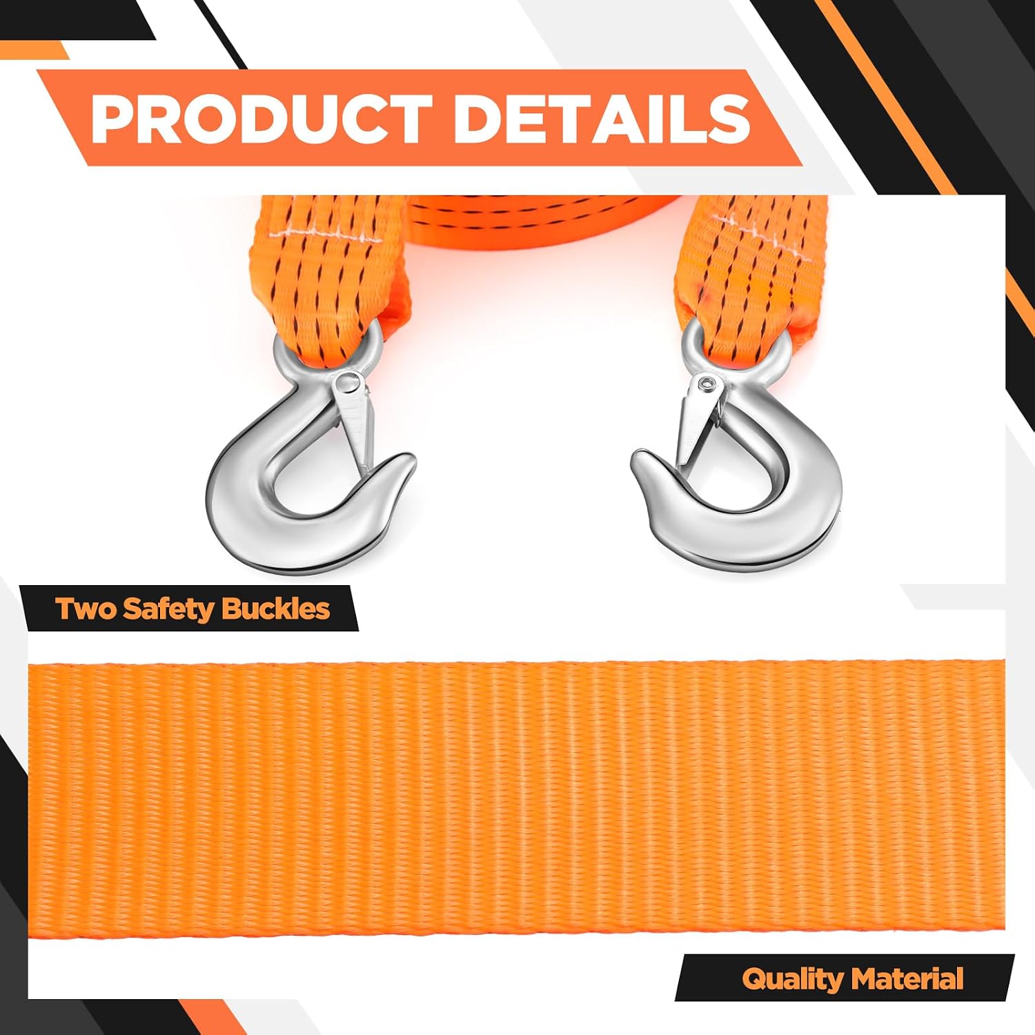 Threlaco Tow Strap with Hooks, 2" x 40' Polypropylene Heavy Duty Emergency Recovery Tow Strap, 20000lbs Reflective Forged Steel Hooks for Car Truck ATV SUV Off Road Use