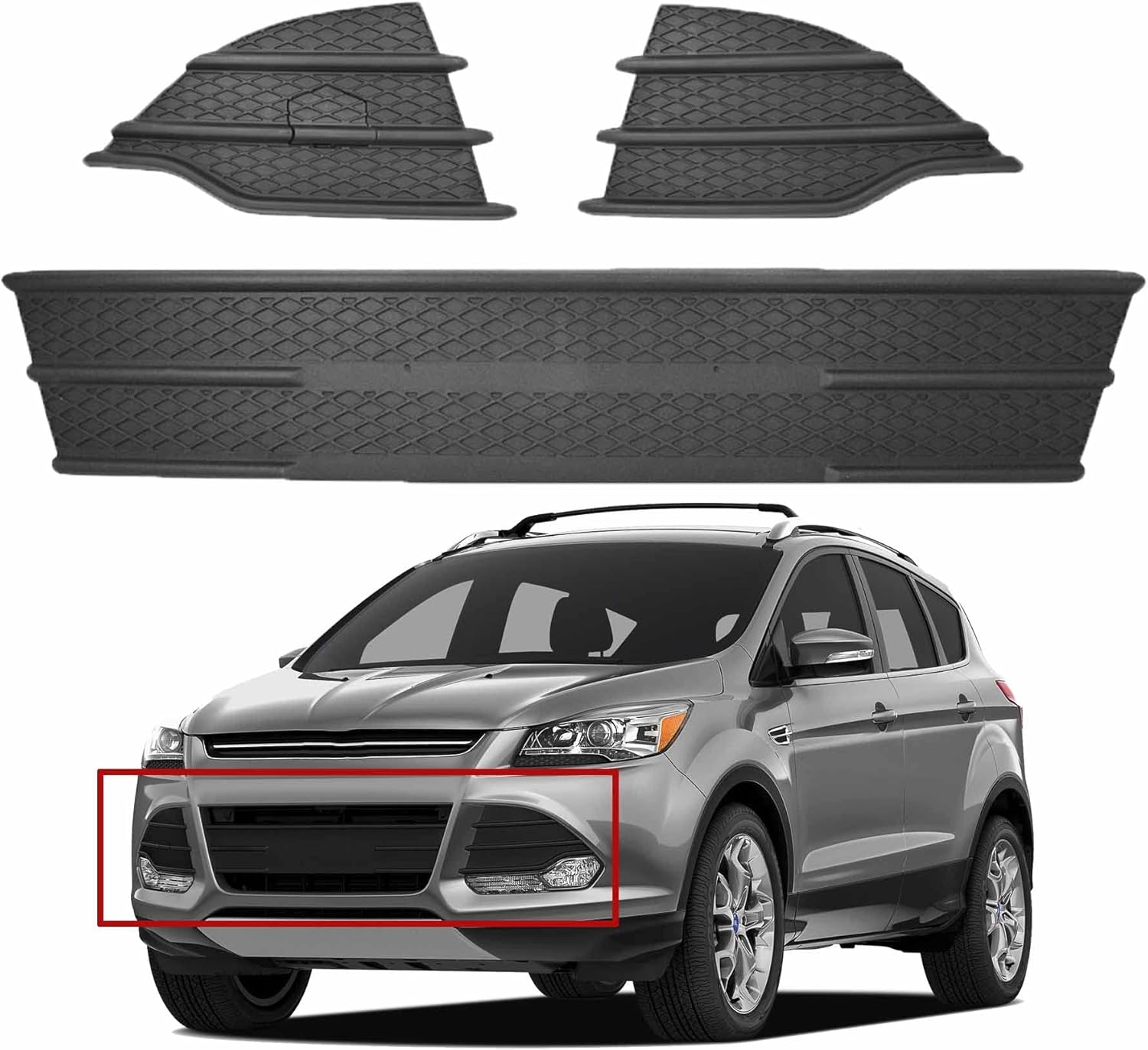 munirater 3PCS Front Bumper Lower Grille Fog Covers Black Plastic Replacement for 2013-2016 Escape CJ5Z17K945AA CJ5Z17E811AA CJ5Z17E810AA