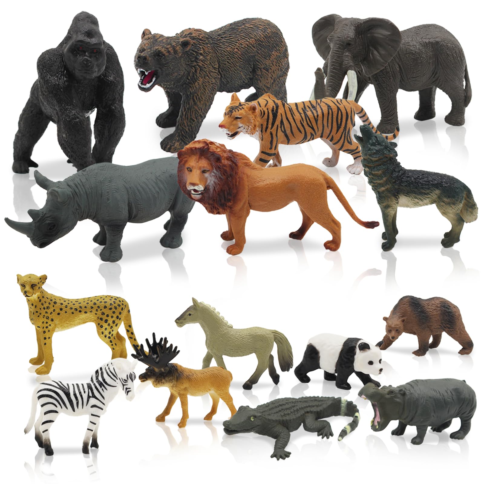 Kujinova 15 figuras de animales del bosque, figuras de animales en miniatura, juego de figuras de animales del bosque, juego para niños, granja, selva, salvaje para bosques, adornos para tartas,
