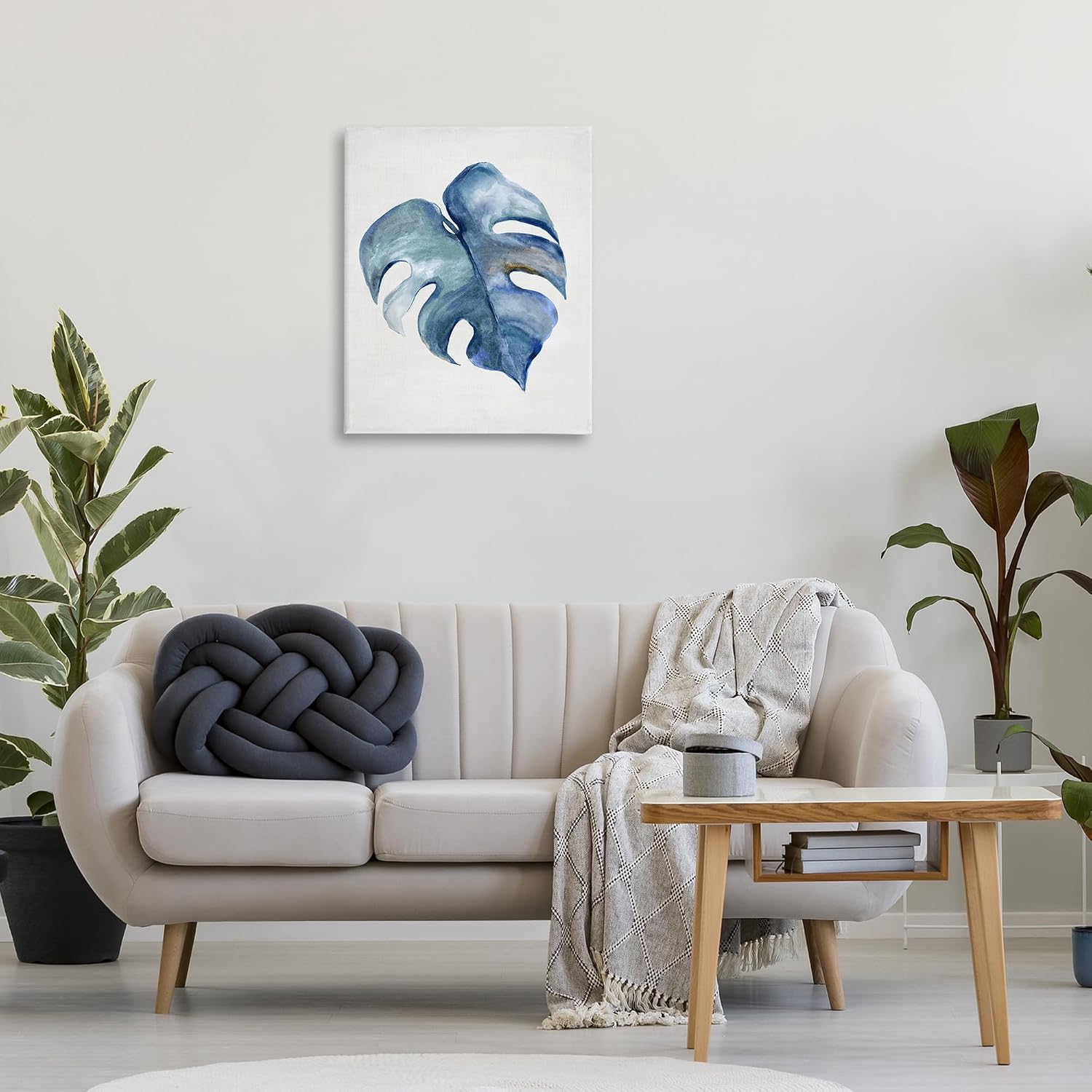Blue Monstera Leaf Botanical, 24 x 30 Inch Canvas Wall Art | Stupell Industries · By Hannah Dawson · Ready to hang · Tropical decor for bedroom or living room · Made in USA
