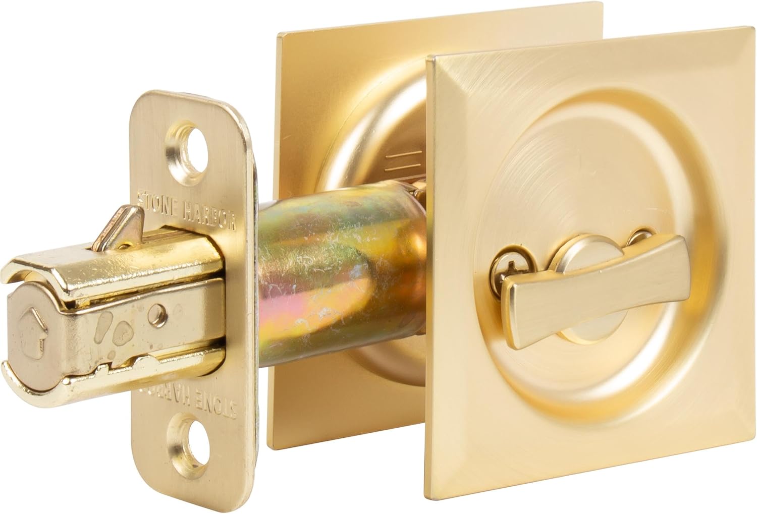 Stone Harbor Hardware Contemporary Square Pocket Door Lock, Privacy Function, 2-3/8" Backset, Satin Brass