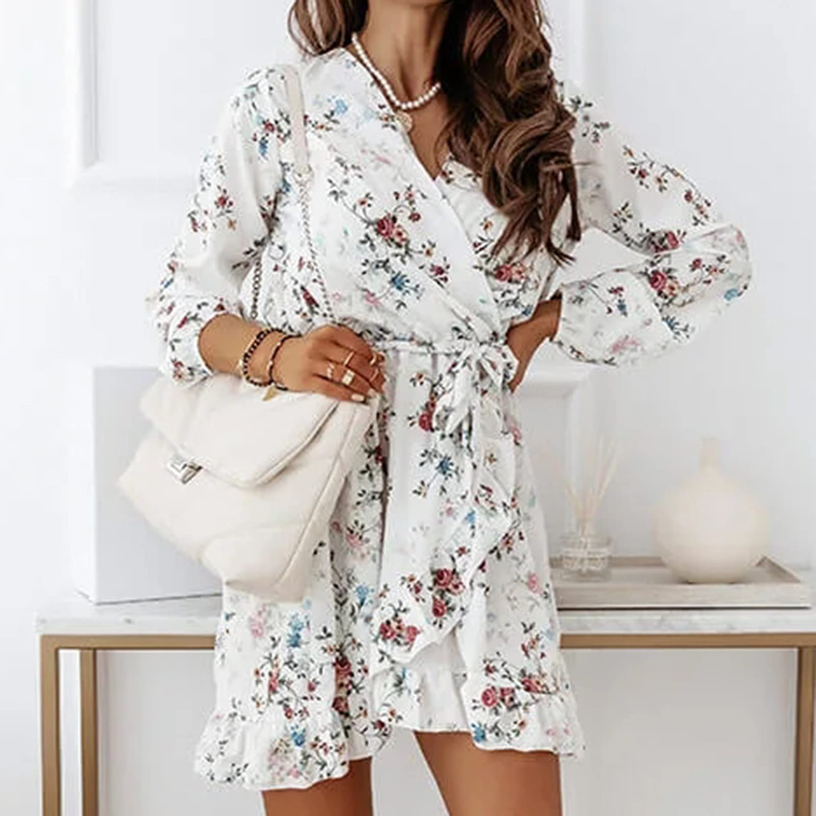 Robe Femmes Élégante Col V Mini Robe de Soirée Fête Grande Taille Robe Rétro Maxi Robe Lâche Couleur Unie Bohème Ete Mi-Longue Dress pour Fêter Robe de Vacances à la Plage Ete Pas Cher