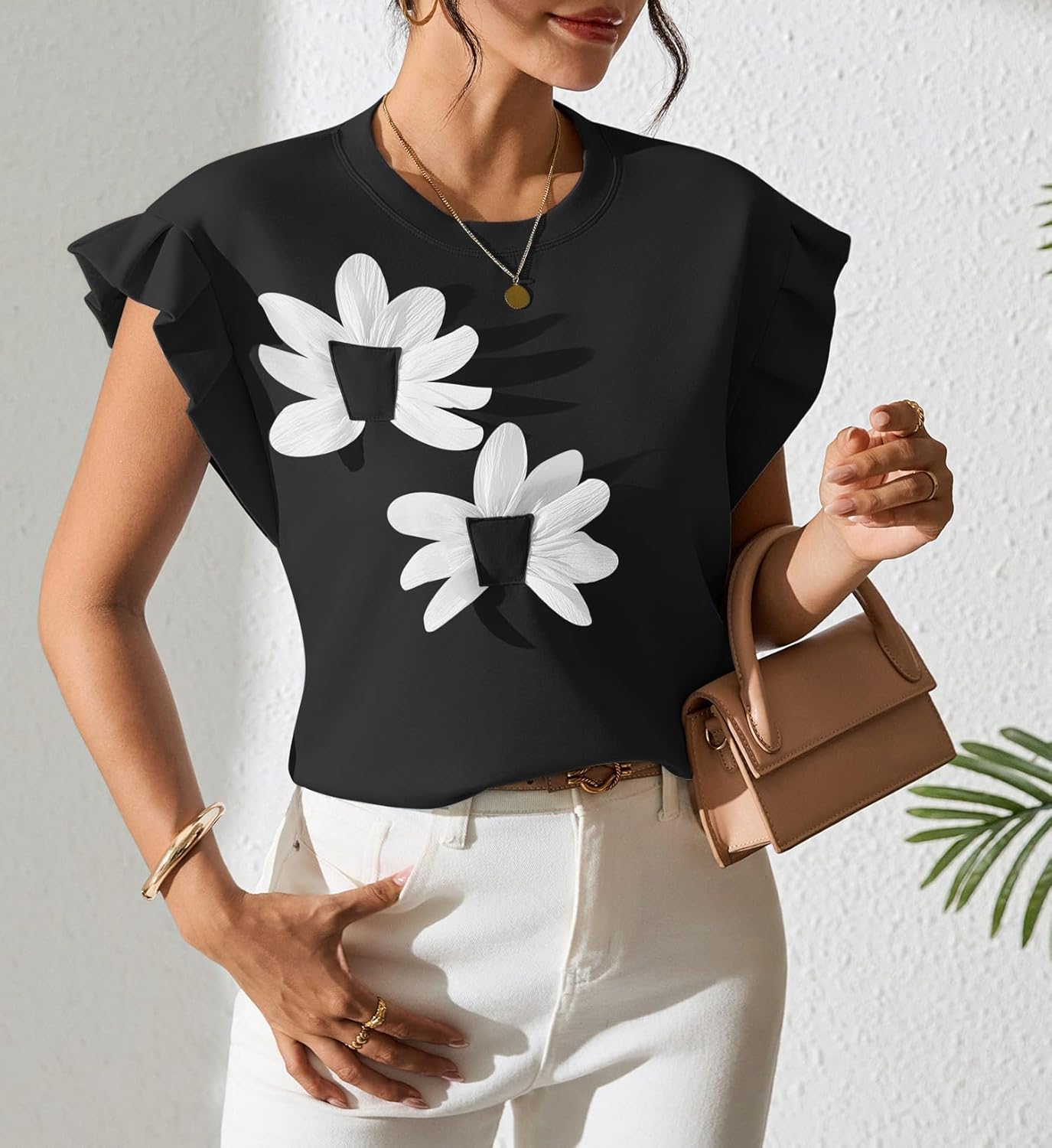 Pink Queen Womens Summer Tops 2026 Fashion Floral T Shirts Ruffle Cap Sleeve Casual Blouses - Image 4