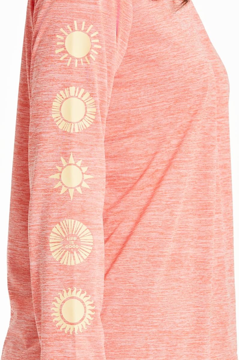 Life is Good. Women's Woodblock Sun LS Sun Crusher Tee, Mango Orange, X-Large