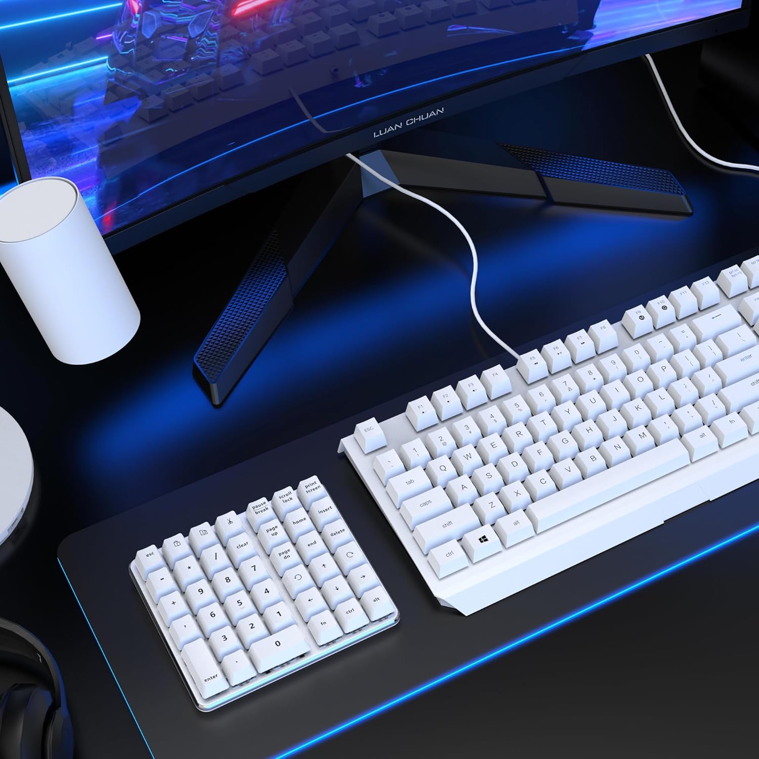 Left-Handed Mechanical Numeric Keypad, Hot-Swap LED Backlit Number Pad, Dual Mode USB C Keyboard, Expanded into a Left-Handed Keyboard (White)
