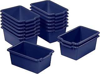 ECR4Kids Scoop Front Storage Bin, Multipurpose Organization, Navy, 15-Piece