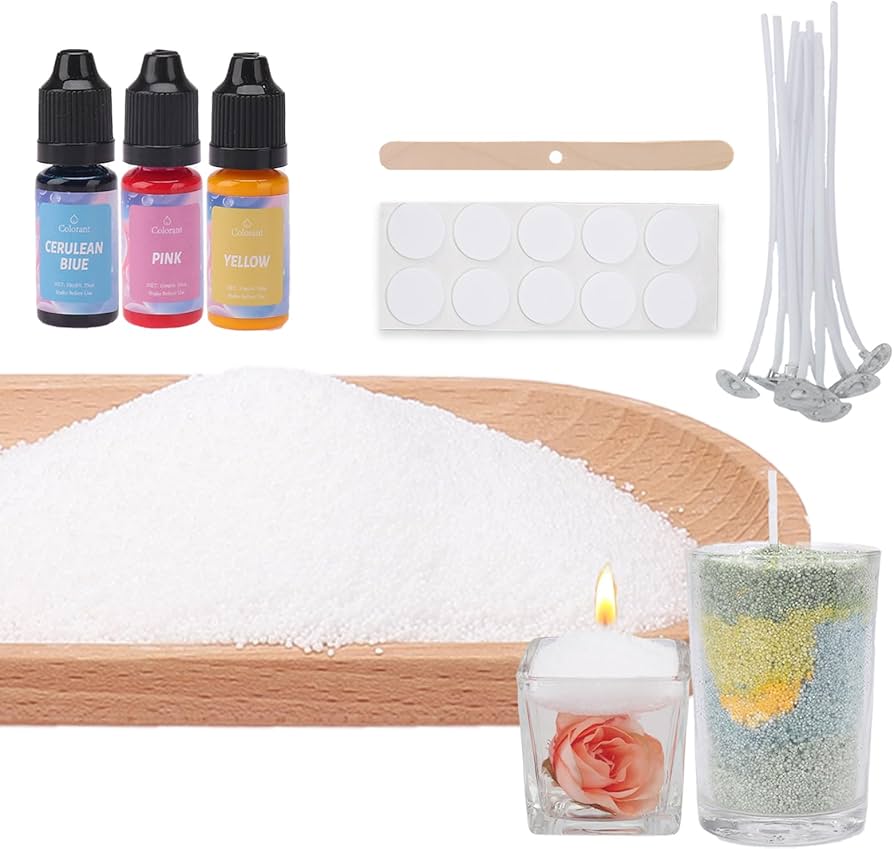 comforder Kaarsenzand met geur en lont, aroma-kaarsenwax-granulaat, kaarsen zelf maken, 400 g zandkaarsen, waxgranulaat 4 kaarslonten (roodbruin, amber