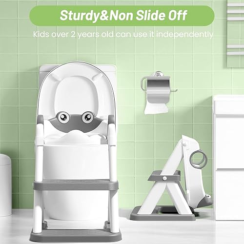 Vista 30 de Asiento de entrenamiento para ir al baño, para niños y niñas, 2 en 1, protector contra salpicaduras, antideslizante, taburete Aa-gris.