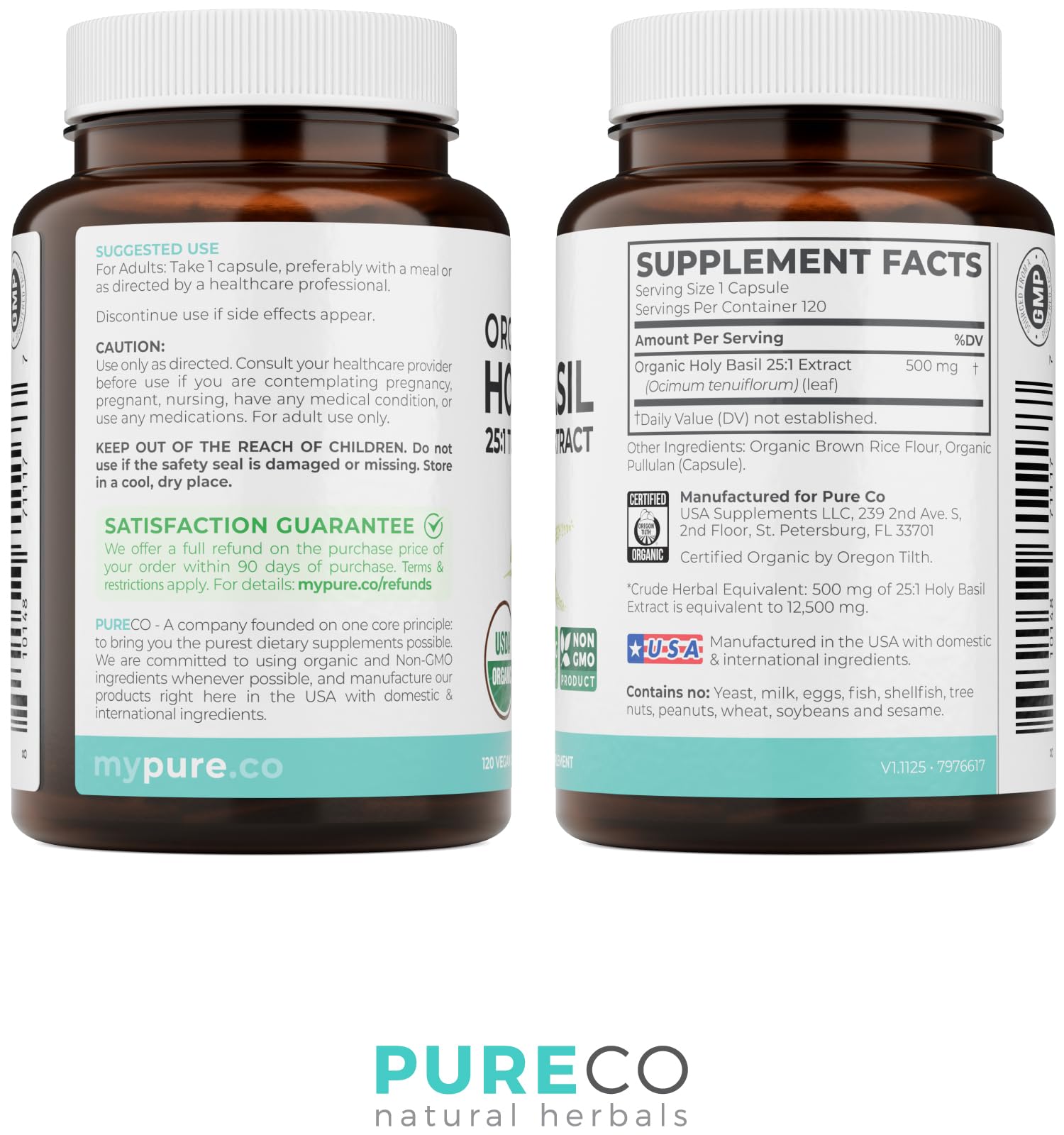 USDA Organic Holy Basil Supplement 500mg 25:1 Extract 1 Capsule Per Serving — Amazon image 6