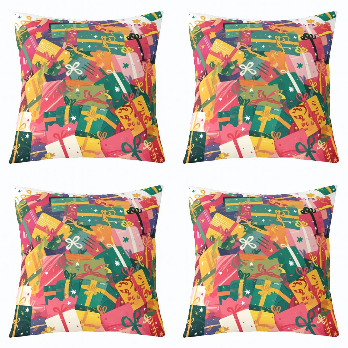 Homewish Set di 4 federe per cuscini natalizi per bambini, ragazzi e ragazze, con scritta "Happy New Year", colorate, regalo di Natale, per divano, 45,7 x 45,7 cm